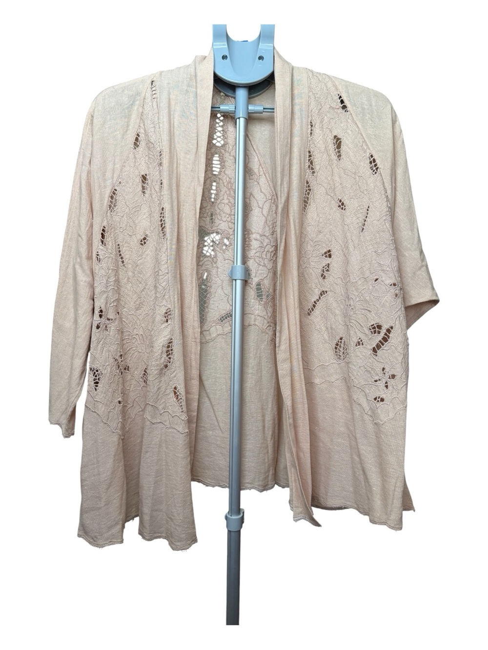 Free People Cool Nights Crochet Lace Open Cardigan in Conch Pink - Picture 4 of 8